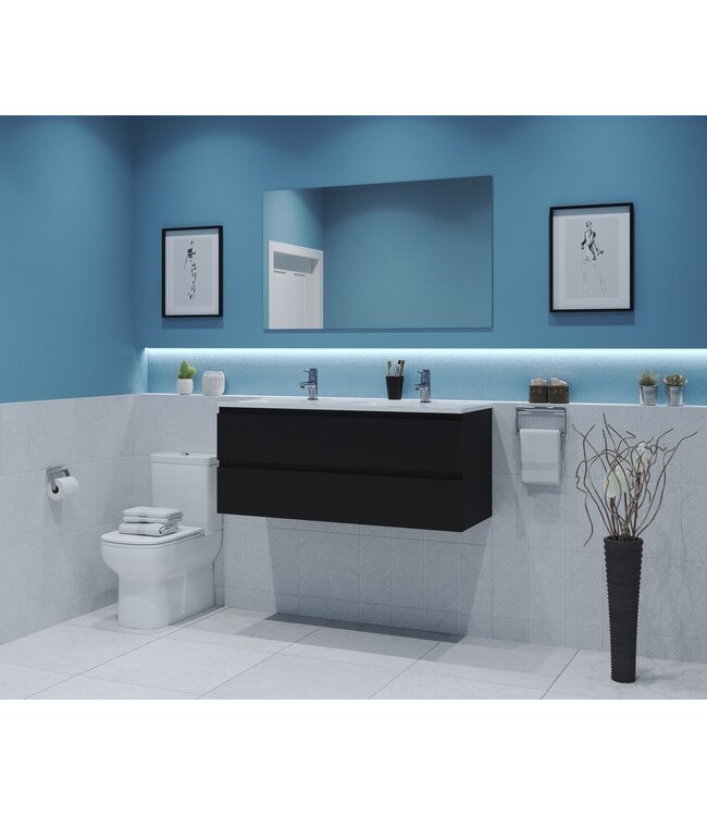 GLISS DESIGN Gliss Project Badkamermeubel 120 cm Mat Zwart met wastafel Glans Wit