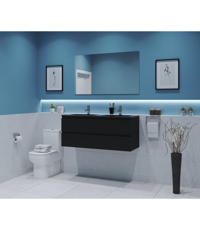 Gliss Project Badkamermeubel 120 cm Mat Zwart met wastafel Glans Wit