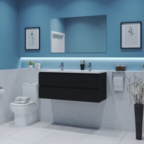 Gliss Project Badkamermeubel 120 cm Mat Zwart met wastafel Mat Wit