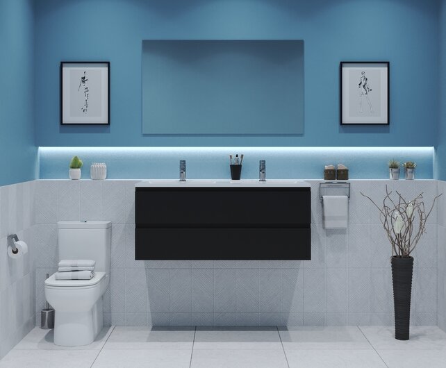 Gliss Project Badkamermeubel 120 cm Mat Zwart met wastafel Mat Wit