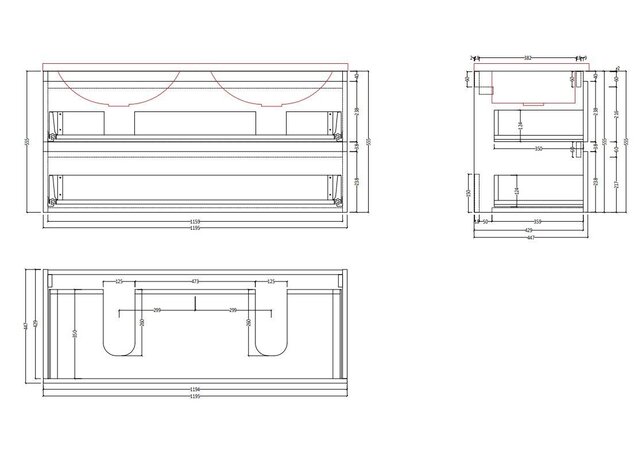 Gliss Project Badkamermeubel 120 cm Mat Zwart met wastafel Mat Wit