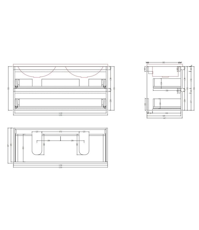 Gliss Project Badkamermeubel 120 cm Mat Zwart met wastafel Mat Wit