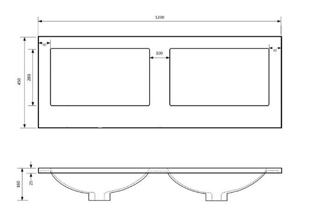 Gliss Project Badkamermeubel 120 cm Mat Zwart met wastafel Mat Wit
