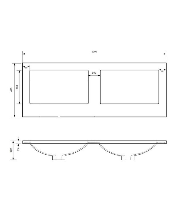 Gliss Project Badkamermeubel 120 cm Mat Zwart met wastafel Mat Wit