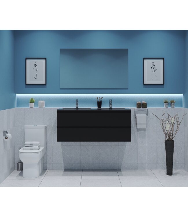 Gliss Project Badkamermeubel 120 cm Mat Zwart met wastafel Mat Zwart