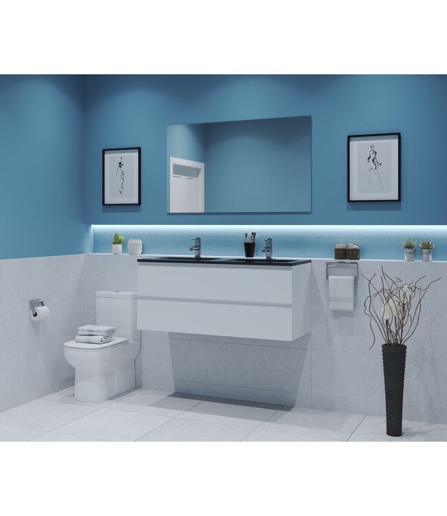 GLISS DESIGN Gliss Project Badkamermeubel 120 cm Mat Wit met wastafel Mat Zwart