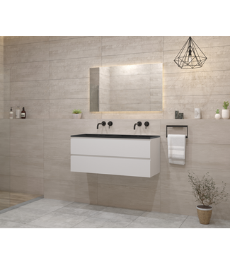 GLISS DESIGN Gliss Project Badkamermeubel 120 cm Mat Wit met wastafel Mat Zwart