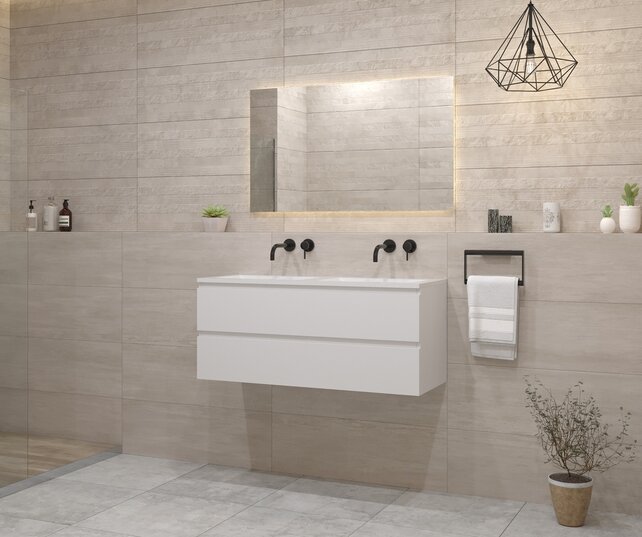 Gliss Project Badkamermeubel 120 cm Mat Wit met wastafel Mat Zwart