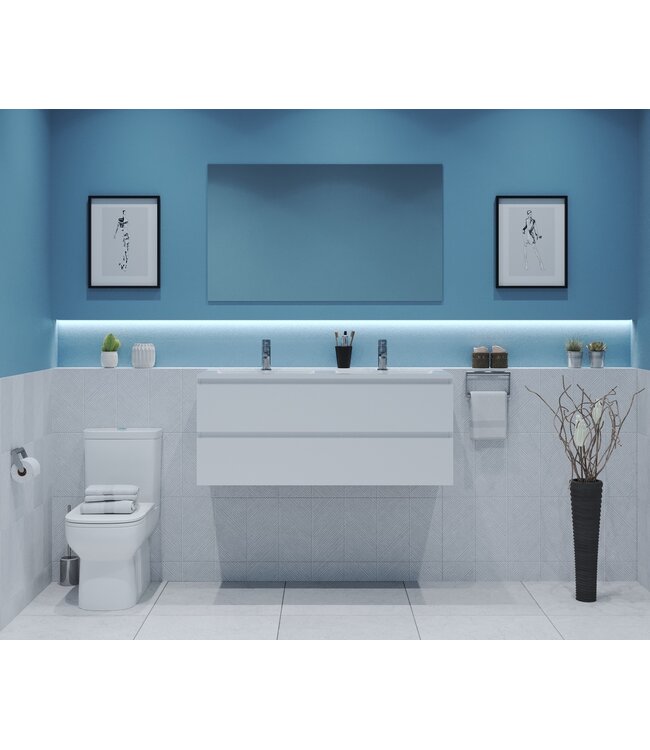 GLISS DESIGN Gliss Project Badkamermeubel 120 cm Mat Wit met wastafel Mat Zwart