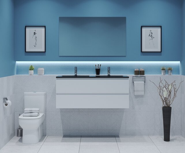 Gliss Project Badkamermeubel 120 cm Mat Wit met wastafel Glans Wit