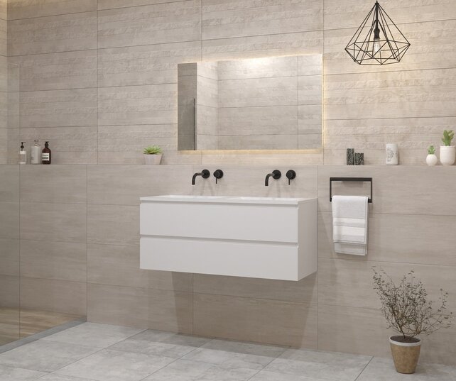 Gliss Project Badkamermeubel 120 cm Glans Wit met wastafel Mat Wit