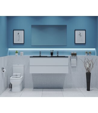 GLISS DESIGN Gliss Project Badkamermeubel 120 cm Glans Wit met wastafel Mat Zwart