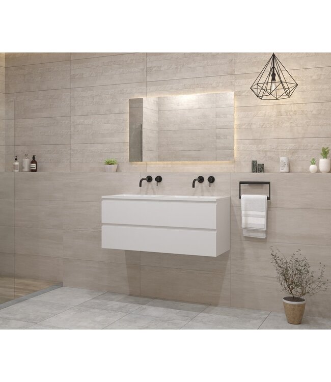 Gliss Project Badkamermeubel 120 cm Glans Wit met wastafel Mat Zwart