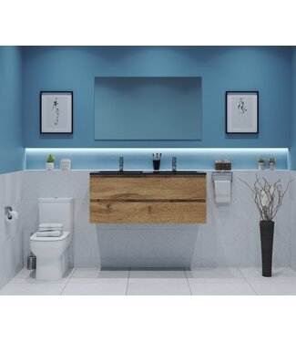 GLISS DESIGN Gliss Project Badkamermeubel 120 cm Dakota Oak met wastafel Mat Zwart