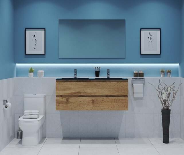 Gliss Project Badkamermeubel 120 cm Dakota Oak met wastafel Mat Zwart