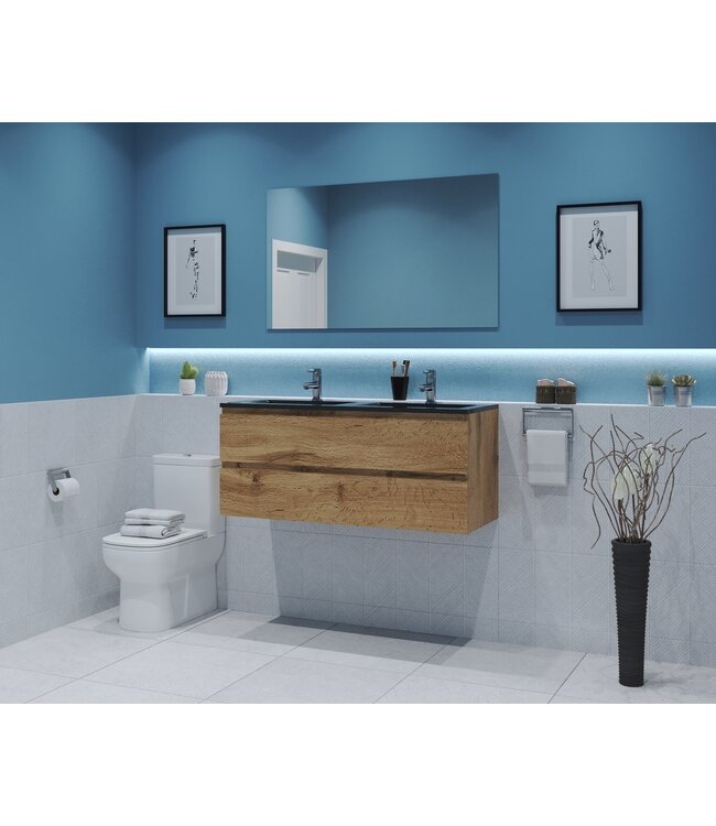 GLISS DESIGN Gliss Project Badkamermeubel 120 cm Dakota Oak met wastafel Mat Zwart