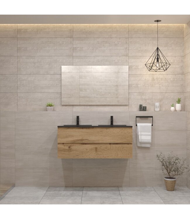 GLISS DESIGN Gliss Project Badkamermeubel 120 cm Dakota Oak met wastafel Mat Zwart