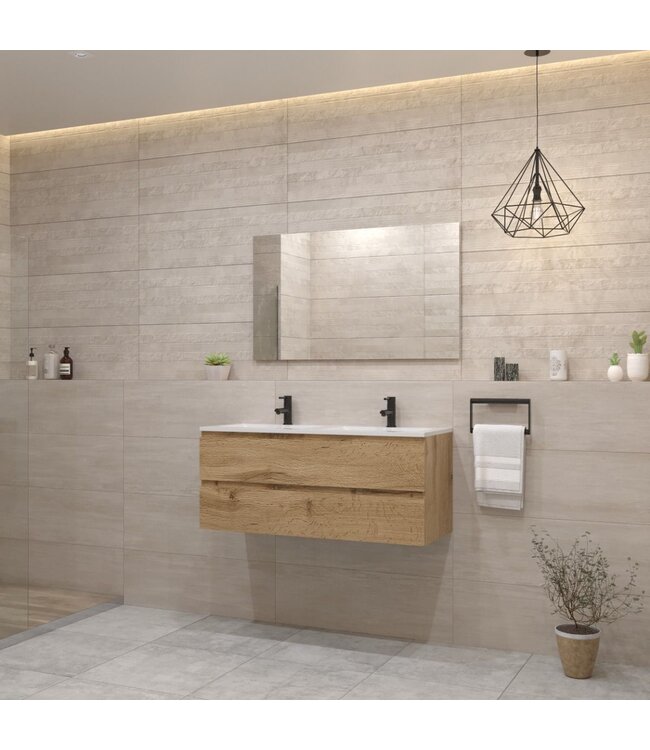 Gliss Project Badkamermeubel 120 cm Dakota Oak met wastafel Mat Zwart