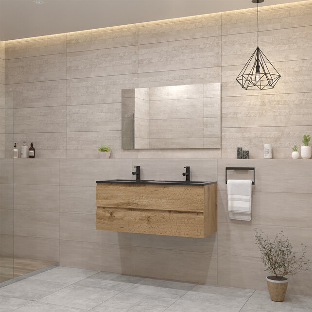 Gliss Project Badkamermeubel 120 cm Dakota Oak met wastafel Mat Wit