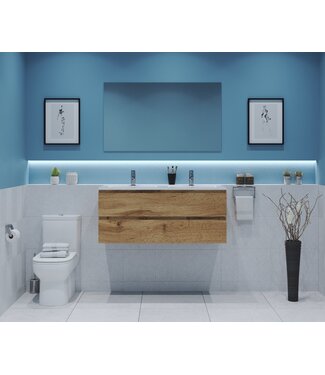 GLISS DESIGN Gliss Project Badkamermeubel 120 cm Dakota Oak met wastafel Mat Wit