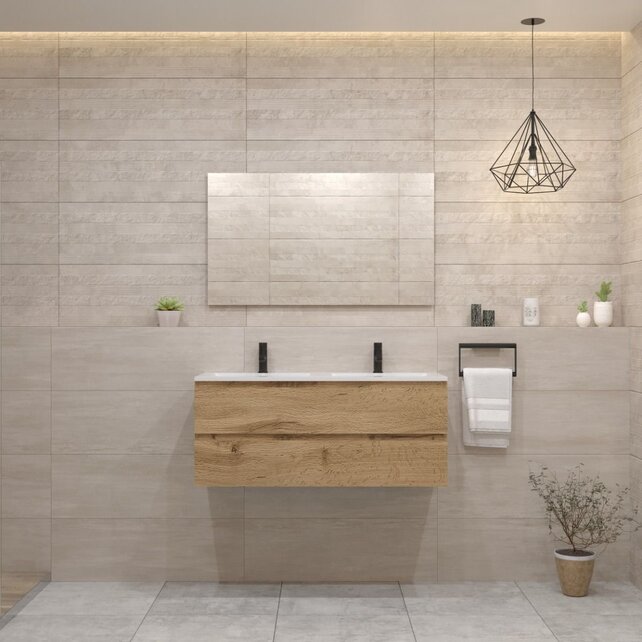 Gliss Project Badkamermeubel 120 cm Dakota Oak met wastafel Glans Wit