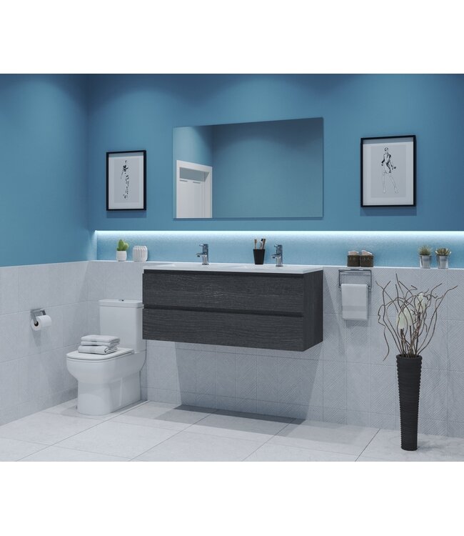 GLISS DESIGN Gliss Project Badkamermeubel 120 cm Frey Oak met wastafel Glans Wit