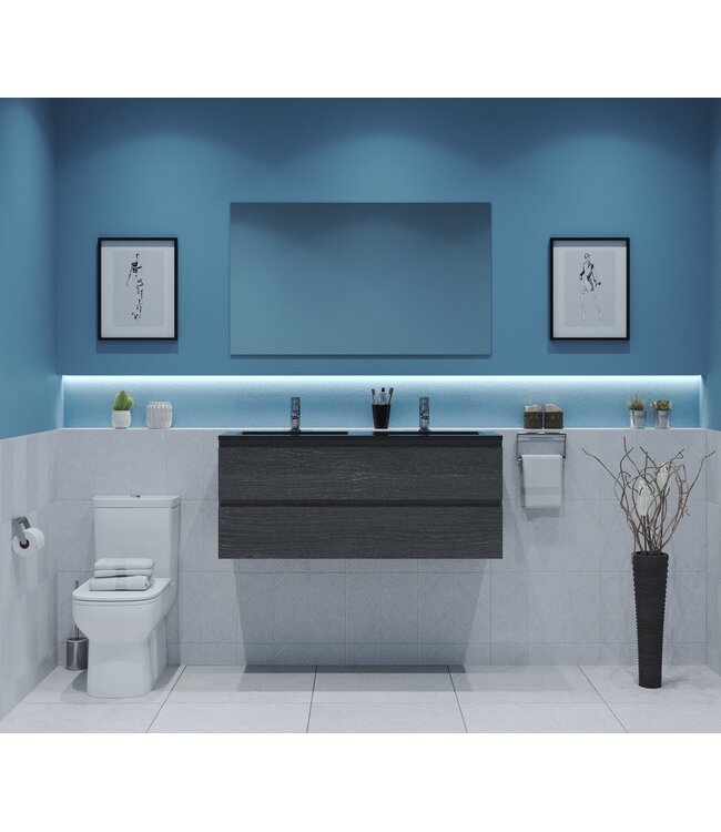 GLISS DESIGN Gliss Project Badkamermeubel 120 cm Frey Oak met wastafel Glans Wit