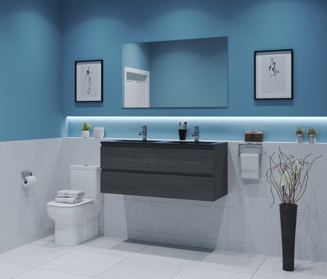 Gliss Project Badkamermeubel 120 cm Frey Oak met wastafel Glans Wit