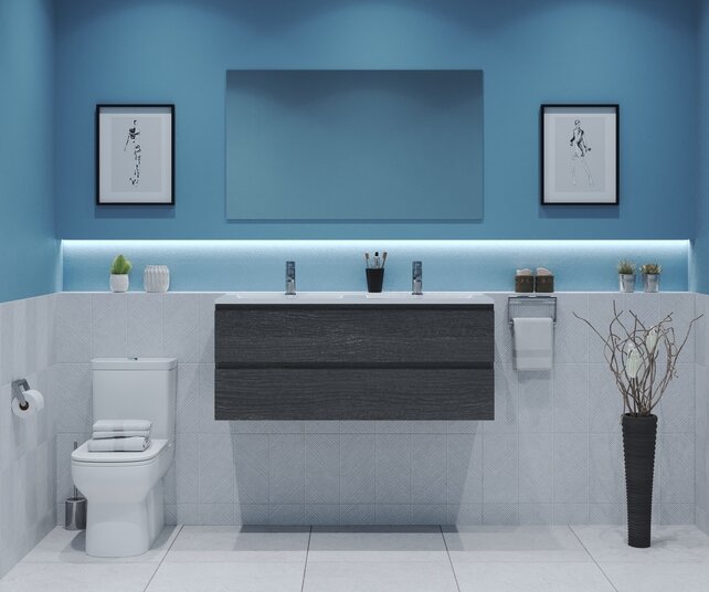 Gliss Project Badkamermeubel 120 cm Frey Oak met wastafel Mat Wit