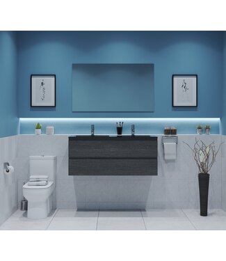 GLISS DESIGN Gliss Project Badkamermeubel 120 cm Frey Oak met wastafel Mat Zwart