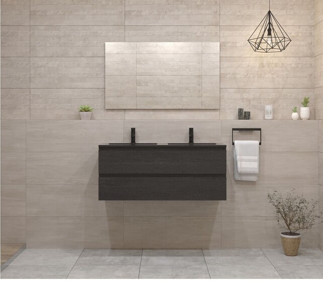 Gliss Project Badkamermeubel 120 cm Frey Oak met wastafel Mat Zwart