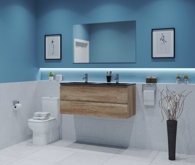 Gliss Project Badkamermeubel 120 cm Canyon Oak met wastafel Mat Zwart