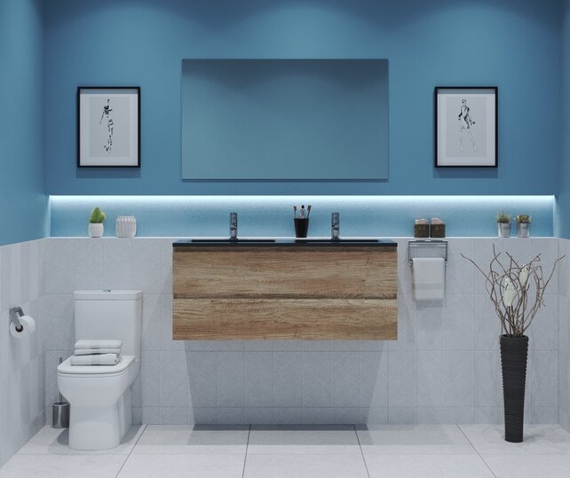 Gliss Project Badkamermeubel 120 cm Canyon Oak met wastafel Mat Zwart