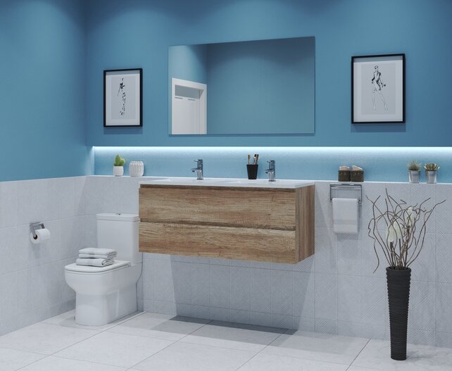 Gliss Project Badkamermeubel 120 cm Canyon Oak met wastafel Mat Zwart