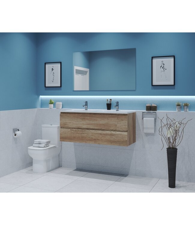 GLISS DESIGN Gliss Project Badkamermeubel 120 cm Canyon Oak met wastafel Mat Wit