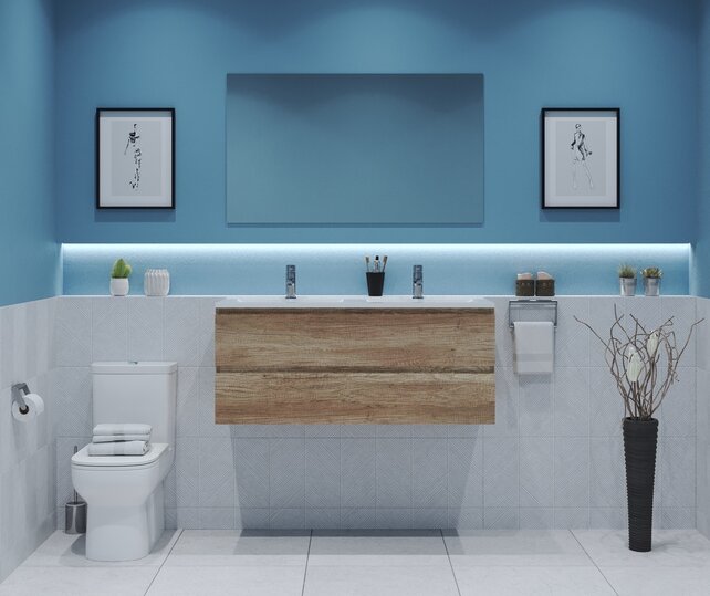 Gliss Project Badkamermeubel 120 cm Canyon Oak met wastafel Mat Wit