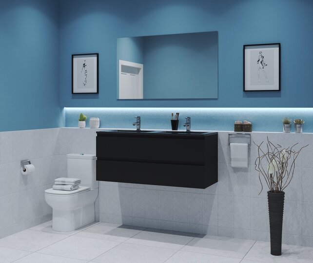 Gliss Project Badkamermeubel 120 cm Glans Antraciet met wastafel Glans Wit