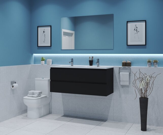 Gliss Project Badkamermeubel 120 cm Glans Antraciet met wastafel Mat Zwart