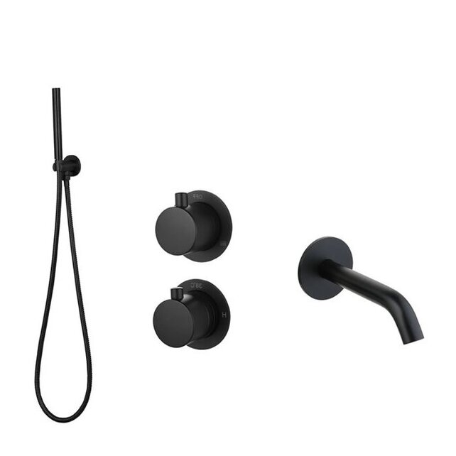 Badkraan met Handdouche Effeze Mat Zwart Inbouw met thermostaat