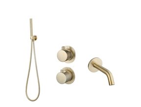 Badkraan met Handdouche Effeze Goud Geborsteld Inbouw met thermostaat