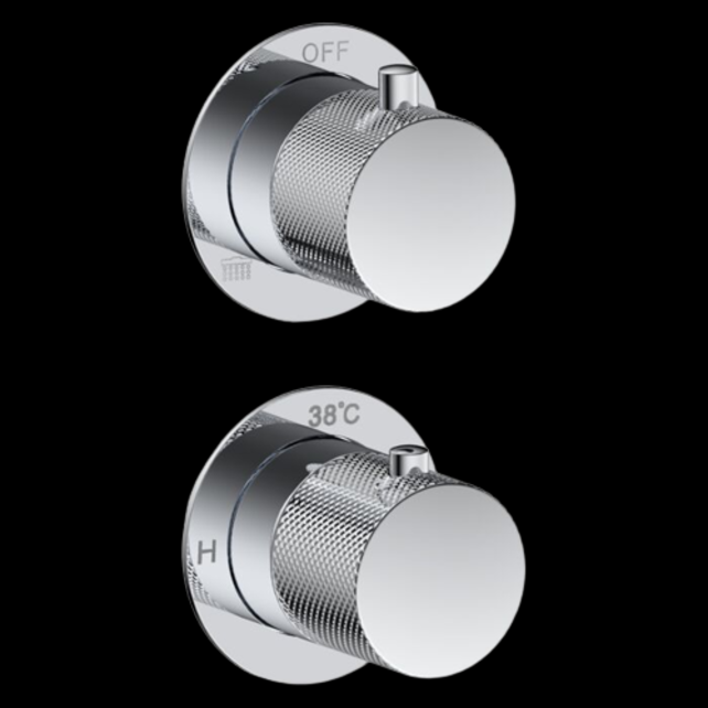 Badkraan met Handdouche Ribbed Chroom Inbouw met thermostaat