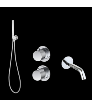 SANI-SUPPLY Badkraan met Handdouche Ribbed Chroom Inbouw met thermostaat