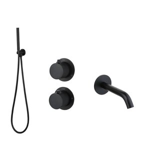 Badkraan met Handdouche Ribbed Mat Zwart Inbouw met thermostaat