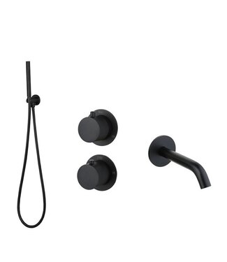 SANI-SUPPLY Badkraan met Handdouche Ribbed Mat Zwart Inbouw met thermostaat