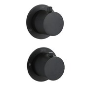 Badkraan met Handdouche Ribbed Mat Zwart Inbouw met thermostaat