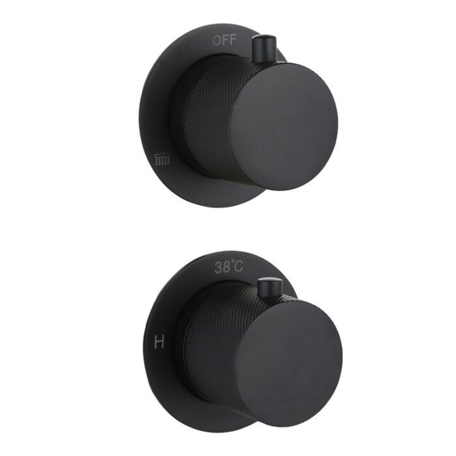 Badkraan met Handdouche Ribbed Mat Zwart Inbouw met thermostaat