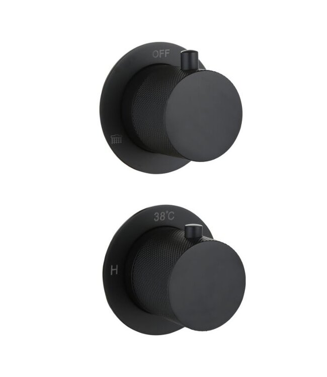 Badkraan met Handdouche Ribbed Mat Zwart Inbouw met thermostaat