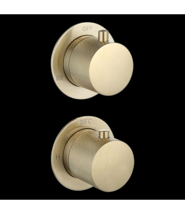 Badkraan met Handdouche Ribbed Mat Goud Inbouw met thermostaat