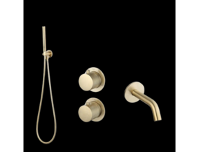Badkraan met Handdouche Ribbed Mat Goud Inbouw met thermostaat