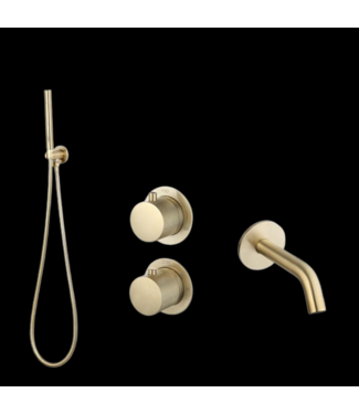 SANI-SUPPLY Badkraan met Handdouche Ribbed Mat Goud Inbouw met thermostaat